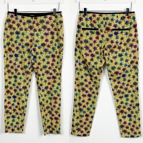Dorothea Schumacher Women's Size 2 Capri Pant Yellow Psychedelic Palm Trees - Picture 1 of 7